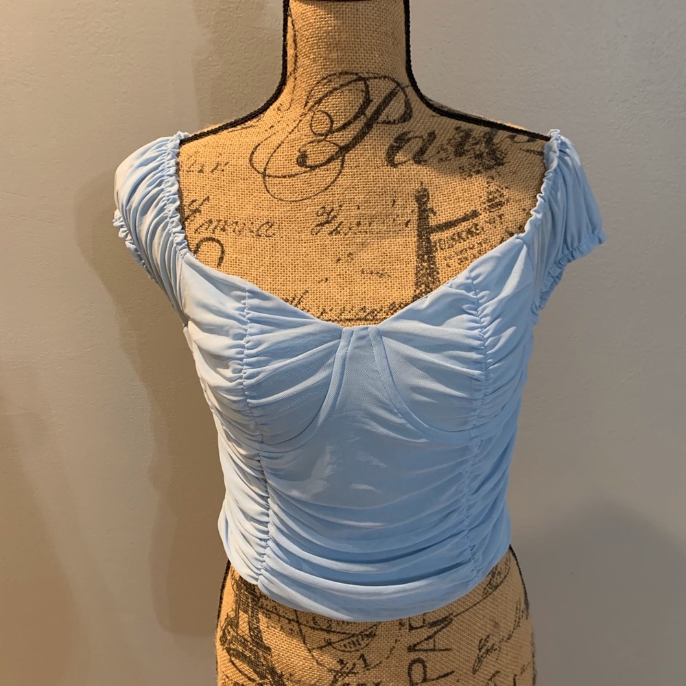 Just Polly blue ruched crop top